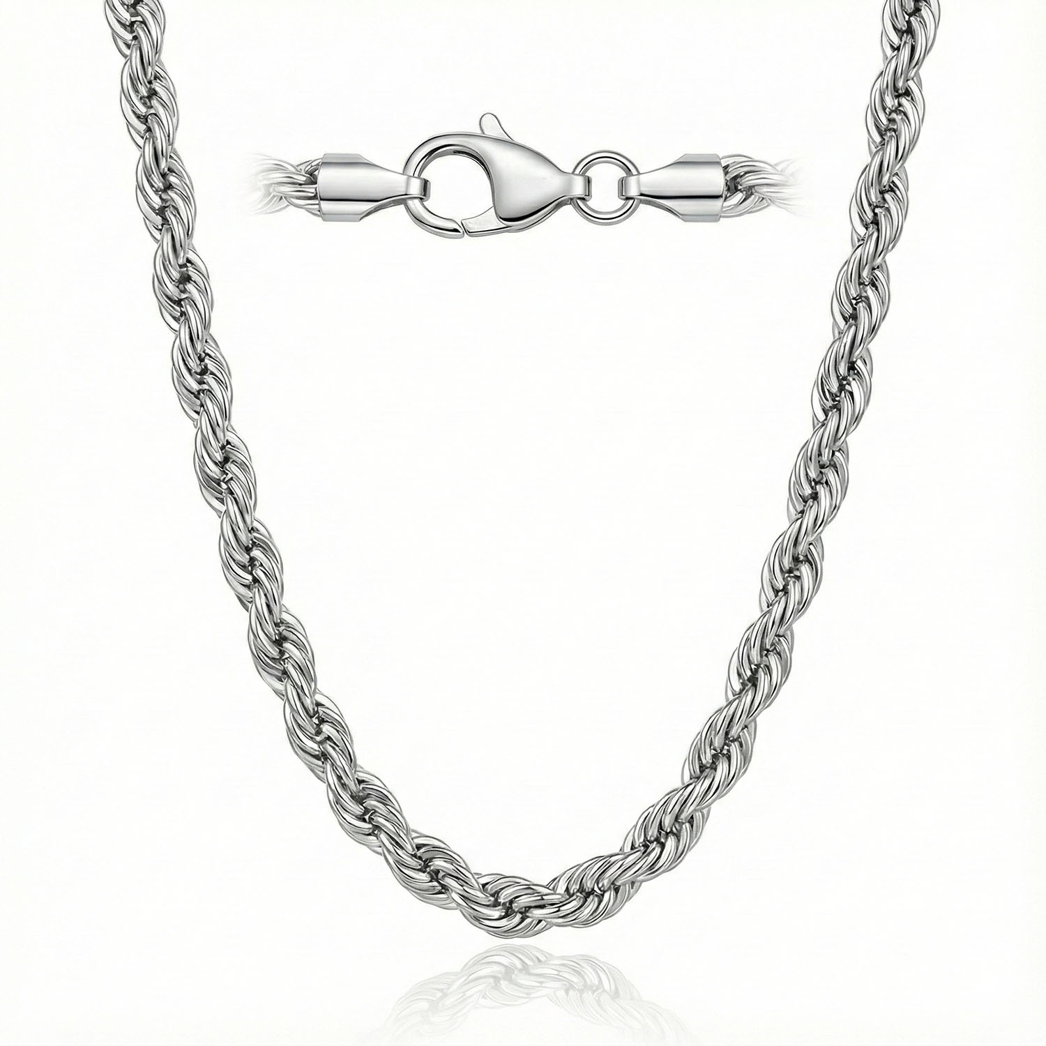 Meeste ja naiste keeratud ahelaga kaelakee – 6 mm roostevabast terasest hõbedane kett, unisex disain, pikkus 56 cm
